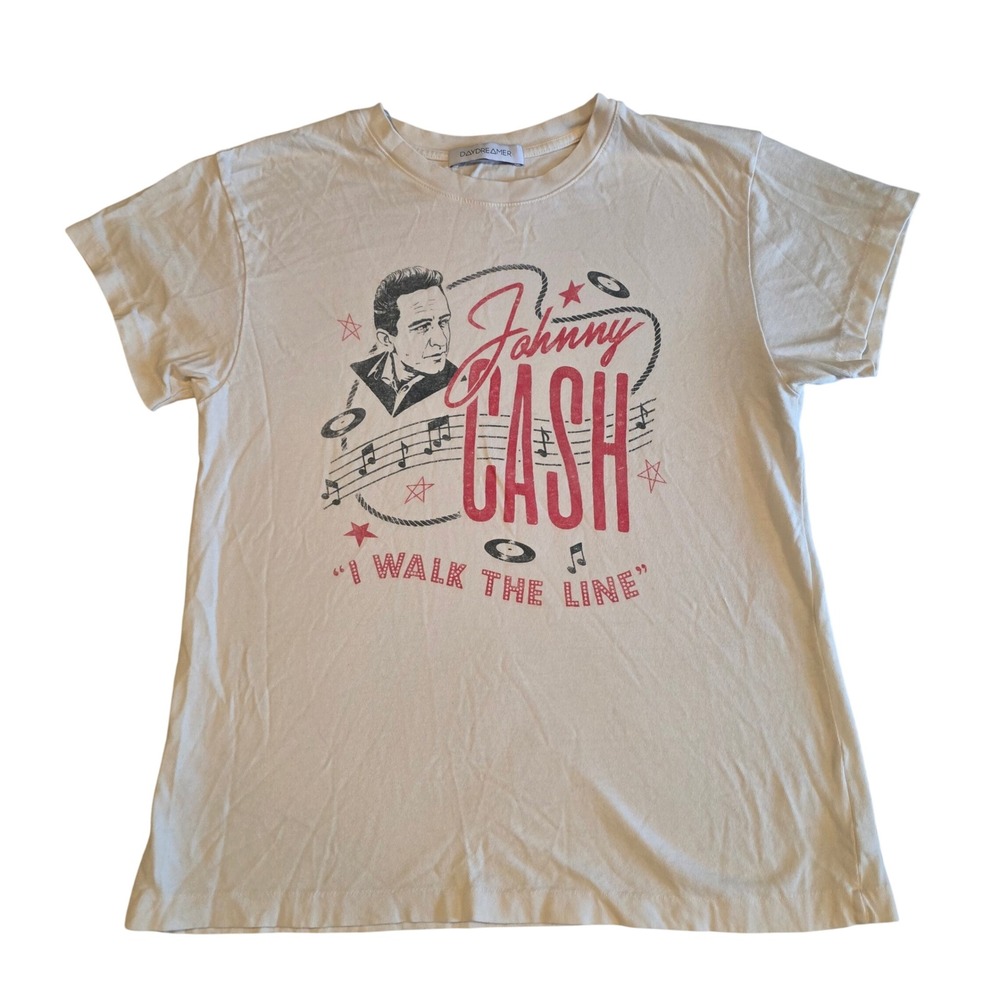 Daydreamer LA Johnny Cash I Walk The Line Graphic Tee Cream Small Made in USA